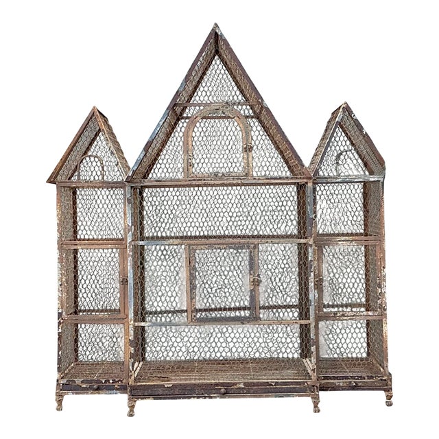 Vintage Monumental Architectural Wire Birdhouse For Sale