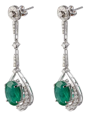 10.18 Carats Natural Zambian Emerald Earrings with Diamonds 1.43 Carats 14k Gold