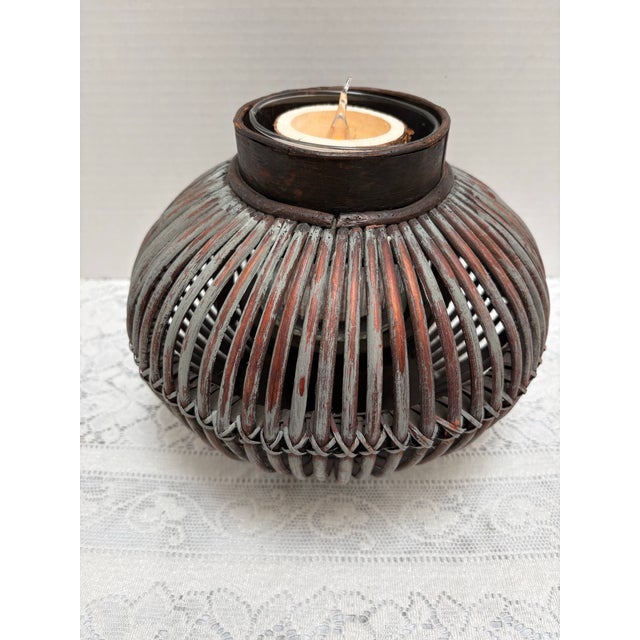 Vintage Rustic Round Wood Candleholder or Plant Vessel For Sale - Image 9 of 10