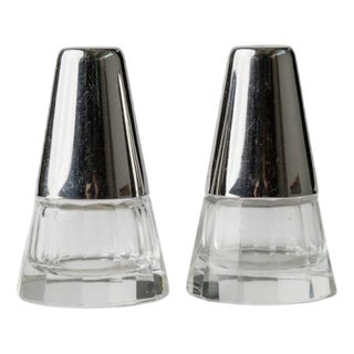Vintage Salt and Pepper Shakers in Silver-Plated and Glass, 1950s, Set of 2 For Sale