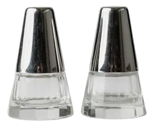 Vintage Salt and Pepper Shakers in Silver-Plated and Glass, 1950s, Set of 2