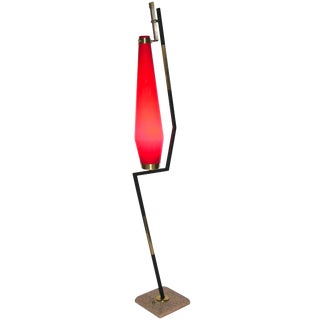 Stilnovo 1950s Vintage Italian Floor Lamp With Vistosi Red Murano Glass Shade For Sale