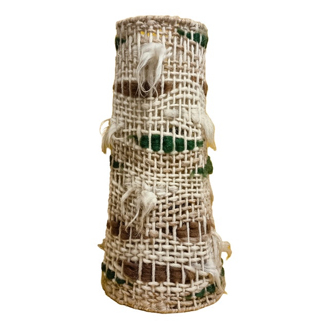 Tall Conical Floor Lamp Shade in Brutalist Wool Weave, 1970s For Sale