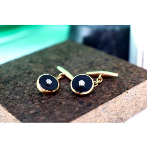 Metal Oval-Shaped Gold Cufflinks with Zirconias, Set of 2 For Sale - Image 7 of 7