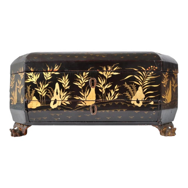 Antique Chinese Export Lacquer Work Sewing Box For Sale