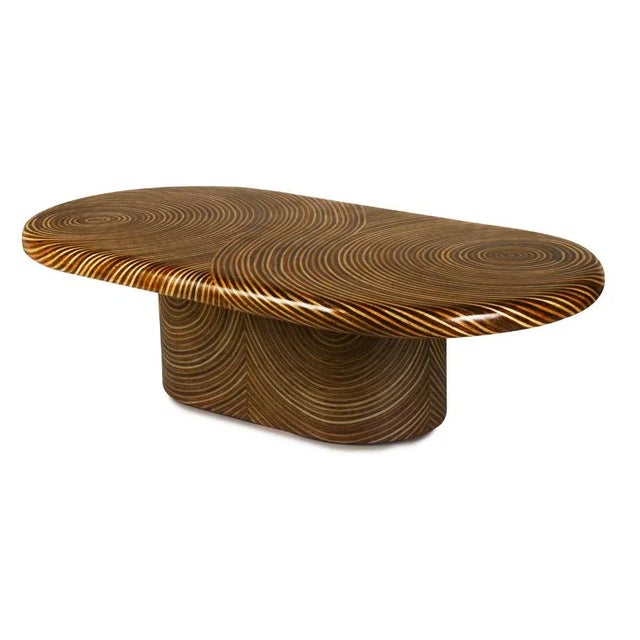Rattan Ribbon Oval Coffee Table, Light and Medium Brown - Showtime by Oggetti For Sale In Miami - Image 6 of 7