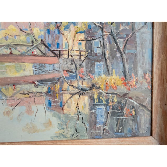 Sky Blue Early 20th Century Impressionist Cityscape Painting Attributed to Martin Hoy For Sale - Image 8 of 11