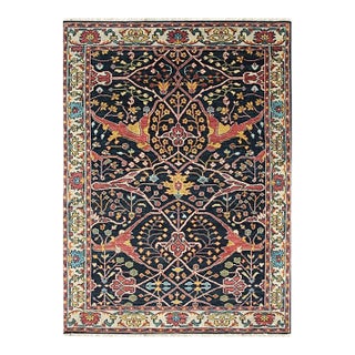 6x9 Blue Hand-Knotted Wool Phoenix Design Motif Geometric Modern Carpet Rug For Sale