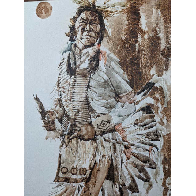 Mid 20th Century R. Scott Signed Mixed Media Native American Figure Drawing, Watercolor Ink on Paper, Framed Fine Art For Sale In New York - Image 6 of 15