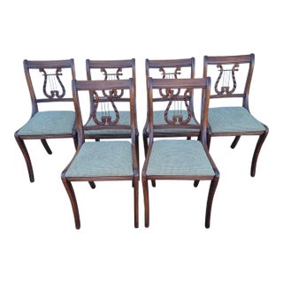 Set of 6 Chairs 1940s Duncan Phyfe Style Chairs, Newly Restored & Upholstered For Sale