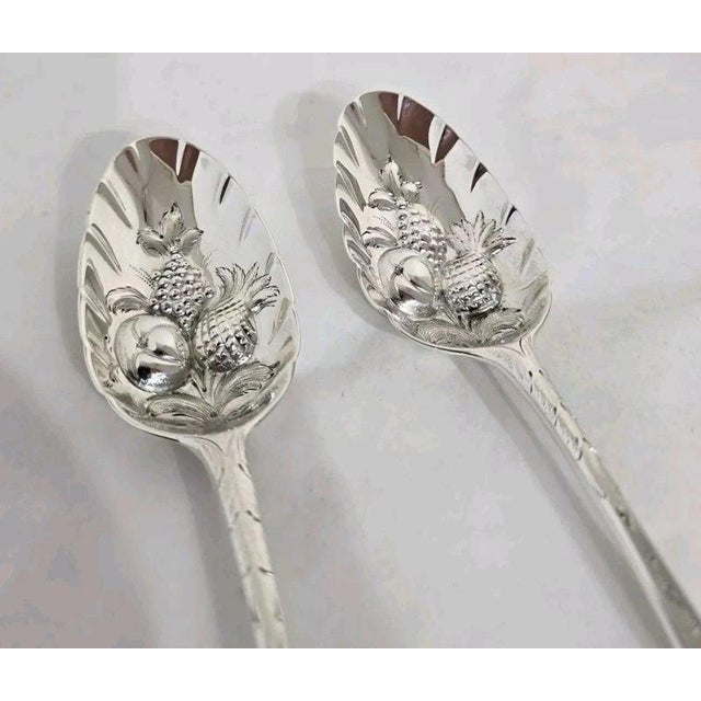 Georgian Sterling Silver Fruit Serving Spoons, London, 1737 & 1763, Set of 2 For Sale - Image 9 of 18