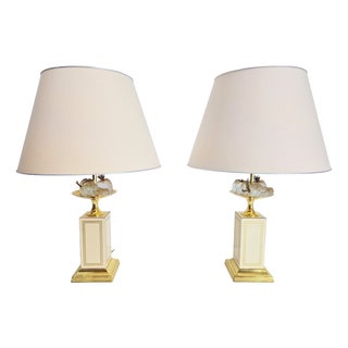 Regency Fruit Bowl Table Lamps in Brass and Crystal from Maison Le Dauphin, 1970s, Set of 2 For Sale