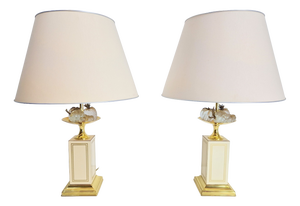 Regency Fruit Bowl Table Lamps in Brass and Crystal from Maison Le Dauphin, 1970s, Set of 2