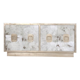 Matthew Izzo Home Ponti Antique Mirror and Silver Leaf Four Door Cabinet For Sale