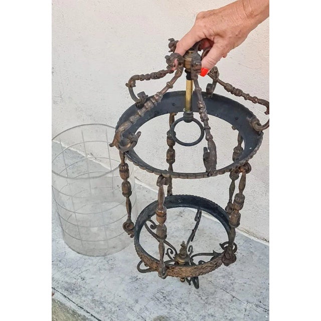 Metal and Glass Lantern Lamp, 1960s For Sale - Image 4 of 8