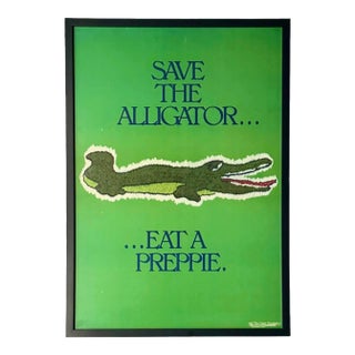 Vintage “Save the Alligator… Eat a Preppie” Framed Poster 1981 For Sale
