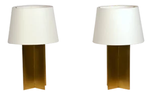 Polished Brass and Parchment Paper Table Lamps - a Pair