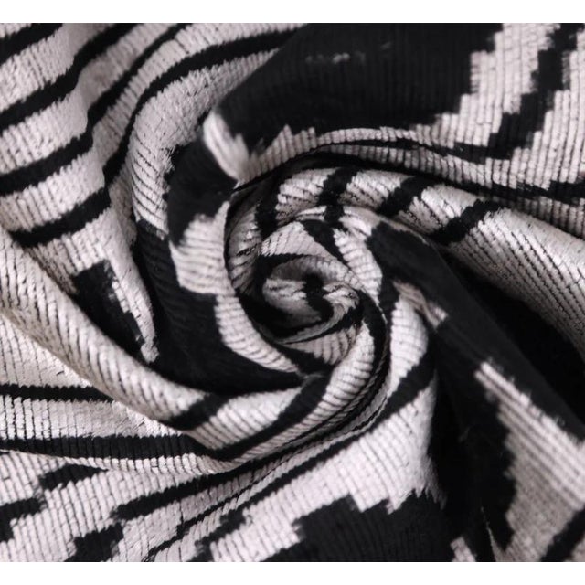 Black Handmade Silver Black Velvet Lumbar Pillow 16x24 – Modern Geometric Designer Cushion For Sale - Image 8 of 8