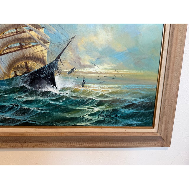 Late 20th Century Preston Willis - Original Marine Oil Painting Tall Ship Nautical Seascape For Sale - Image 4 of 7