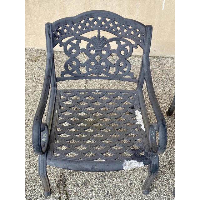 Early 21st Century Cast Aluminum Mediterranean Tuscan Scrolling Garden Patio Club Chairs - A Pair For Sale - Image 5 of 12