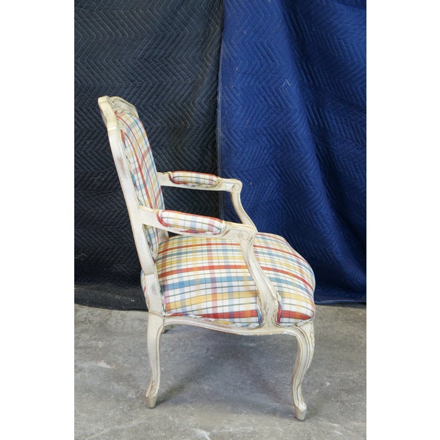 Mid 20th Century Mid 20th Century Vintage French Provincial Louis XV Fauteuil Plaid Library Lounge Armchair For Sale - Image 5 of 11