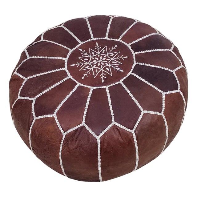 Authentic Moroccan Pouf – Genuine Leather Ottoman, Handmade Footstool, Unstuffed Floor Cushion, Bohemian Living Room Decor For Sale