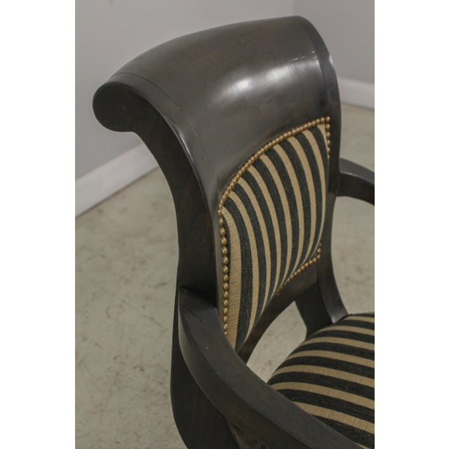 Brown Pair Regency Style Striped Upholstery Open Armchairs For Sale - Image 8 of 13