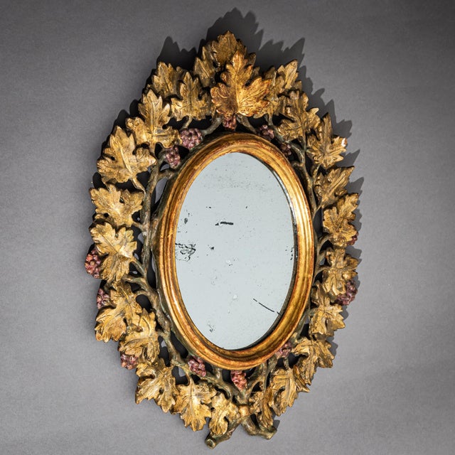 Mirror with Vine Leaf Frame, Florence, Italy, 19th Century, in Good conditions. Designed before 1890