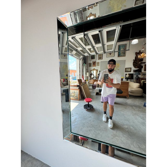 Large Vintage Hollywood Regency Style Beveled Glass Wall Mirror/ Sold For Sale - Image 9 of 12
