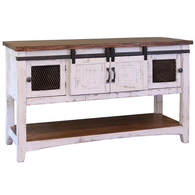 Industrial Greenview Sliding Door Console Table - Distressed White For Sale - Image 3 of 3