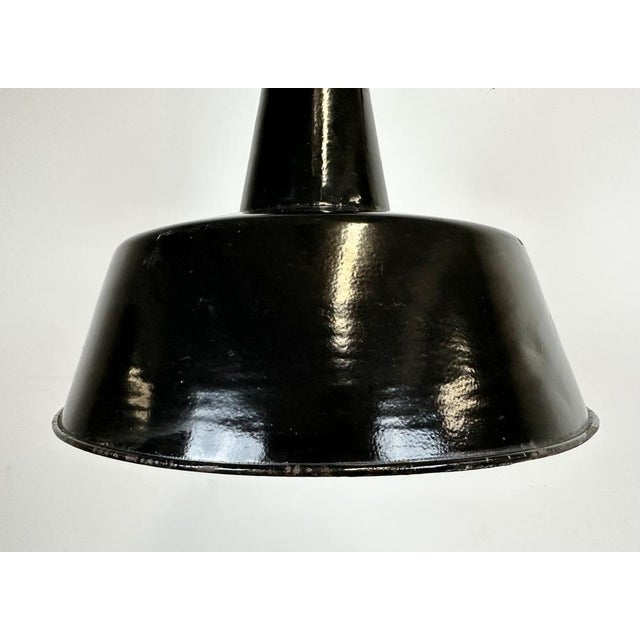 Industrial Black Enamel Factory Lamp with Cast Iron Top, 1960s For Sale - Image 4 of 15