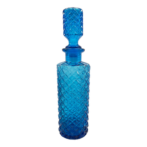1960s Italian Empoli-Style Pressed Glass "Genie" Decanter in Vibrant Cobalt Blue