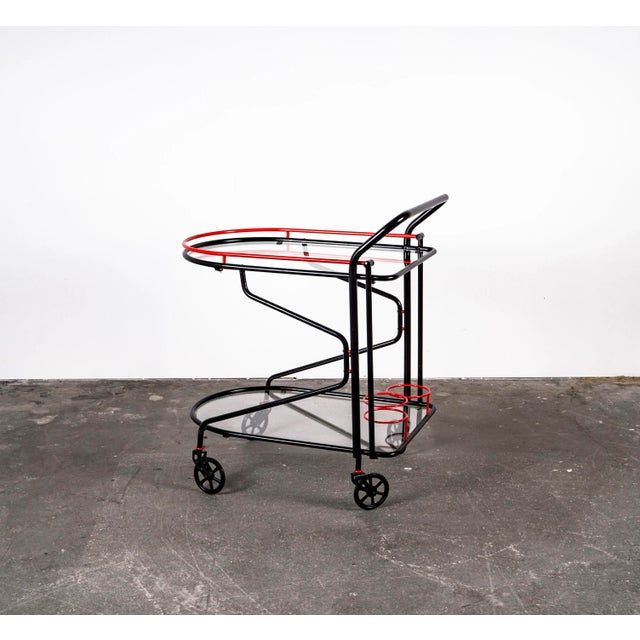 Metal Black and Red Bar Cart in the Style of Yrjo Kukkapuro for Avarte, 1980s For Sale - Image 7 of 13