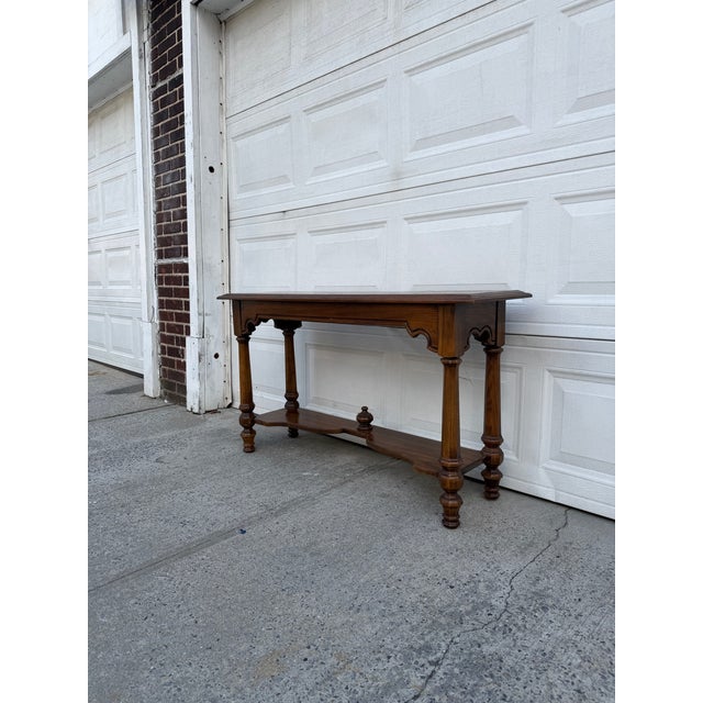 Spanish Revival Vintage Spanish Revival Mediterranean Wood Console Table With Turned Legs and Lower Shelf For Sale - Image 3 of 12