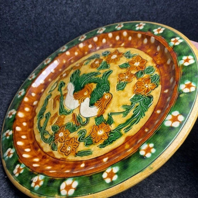 Sancai Glazed Dish With Birds and Floral Motif - Decorative Plate For Sale - Image 9 of 9