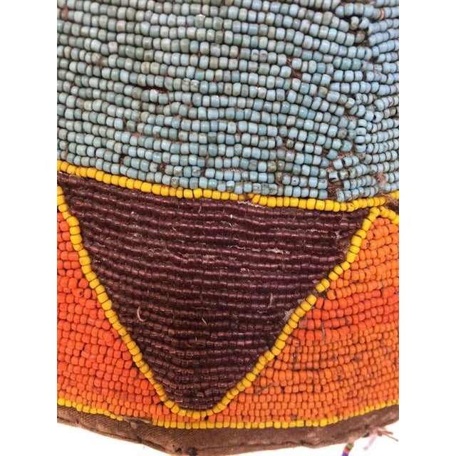 Yoruba Beaded Headdress Crown, Antique Art on Lucite Stand For Sale - Image 11 of 12