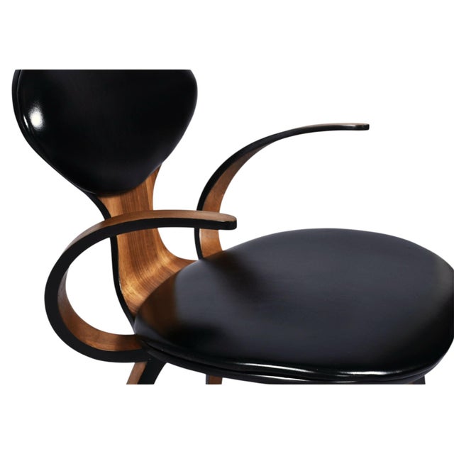 George Mulhauser Norman Cherner Style Sculpted Bent Plywood Armchair With Black Cushions For Sale - Image 4 of 13