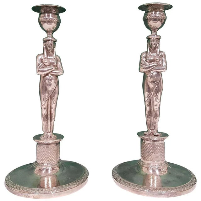 Early-19th Century Silver Candleholders, Set of 2 For Sale - Image 5 of 5