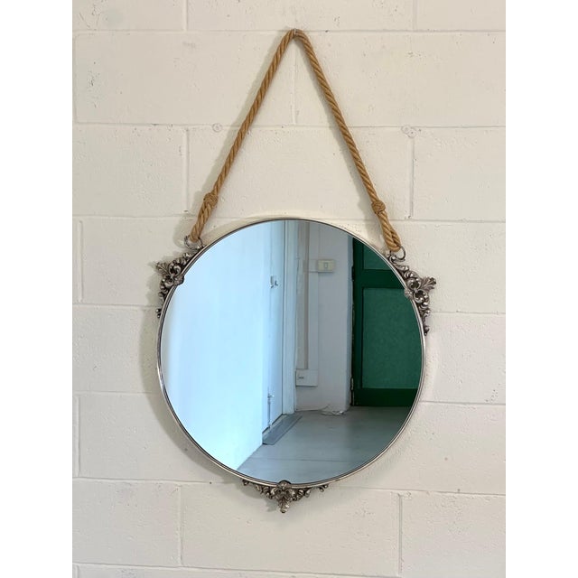 Round mirror from the 1960s, silver-plated bronze frame