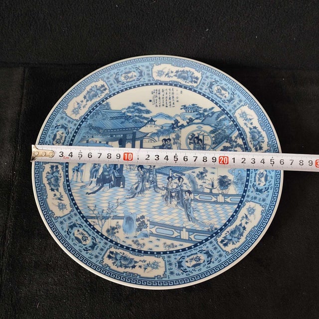 Chinese Ceramic Plate,Blue and White Porcelain Plate Hand Painted Figures Story Pattern For Sale - Image 11 of 11