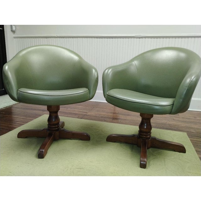 Avocado 1970s Custom Midcentury Avocado Green Vinyl Chairs - a Pair For Sale - Image 8 of 8