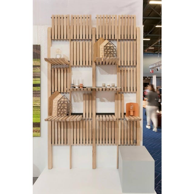 Modern Shelving System Handcrafted Black Stained Wood on the Steel Frame Modular Shelves 2000 Mm For Sale - Image 13 of 18