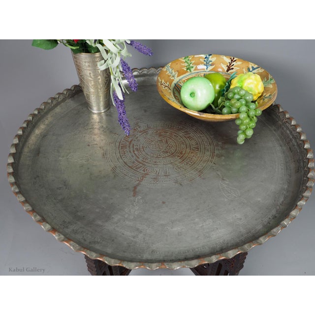 Silver Oriental Islamic Engraved Copper Table Tray, 1930s For Sale - Image 8 of 18
