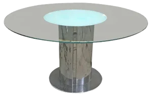 Vintage Italian Dining Table with Stainless Steel Base and Glass Top, 1970s