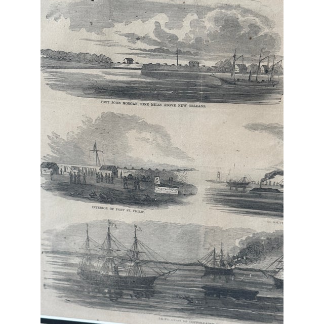 1862 Antique Harper's Weekly "The Expedition Against New Orleans" Civil War Engraving - Framed For Sale - Image 9 of 12
