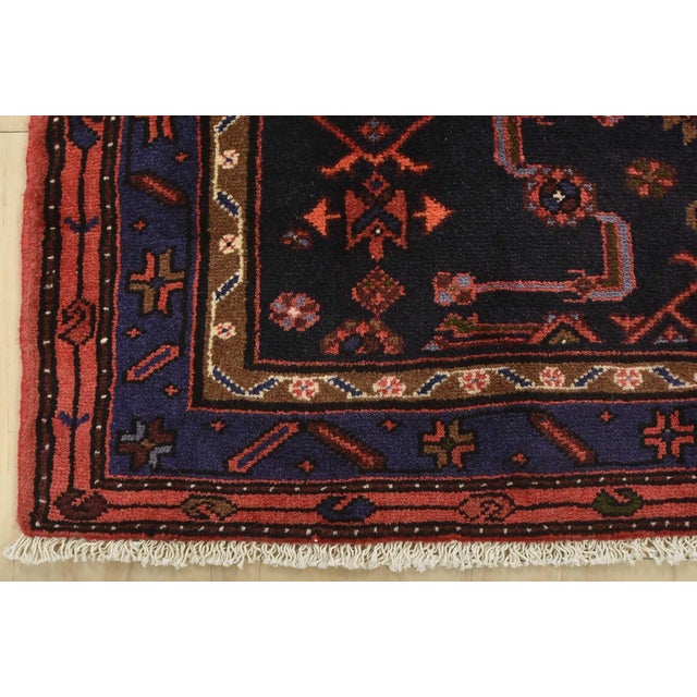 Hamedan Rug 3'5'' X 6'3'' Red Wool Vintage Tribal Hand-Knotted Oriental Carpet For Sale - Image 10 of 13