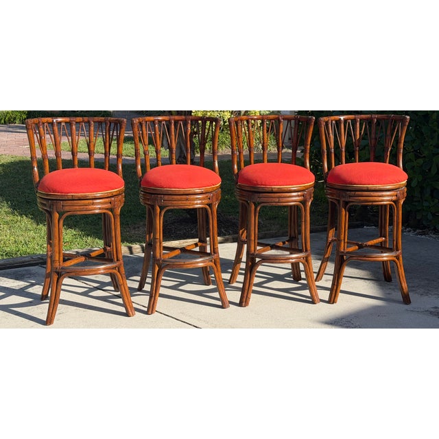 Tommy Bahama Island Estate Faux Bamboo Swivel Barstools, Set of Four For Sale In Naples, FL - Image 6 of 12