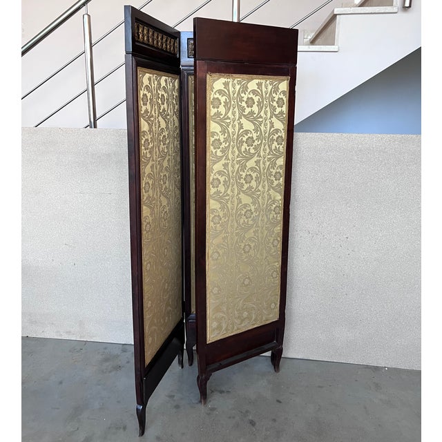 Late 19th Century French Empire Mahogany 3-Fold Screen With Bronze Mounts For Sale - Image 5 of 9