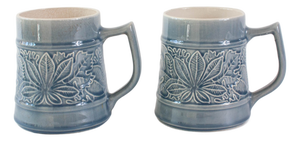 Vintage Dry Botanical Blue Mugs, 1970s, Set of 2
