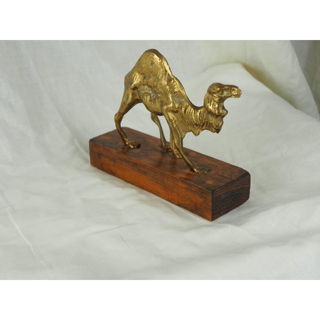 Late 20th Century Moroccan Brass Camel on Wooden Display Stand For Sale - Image 6 of 9